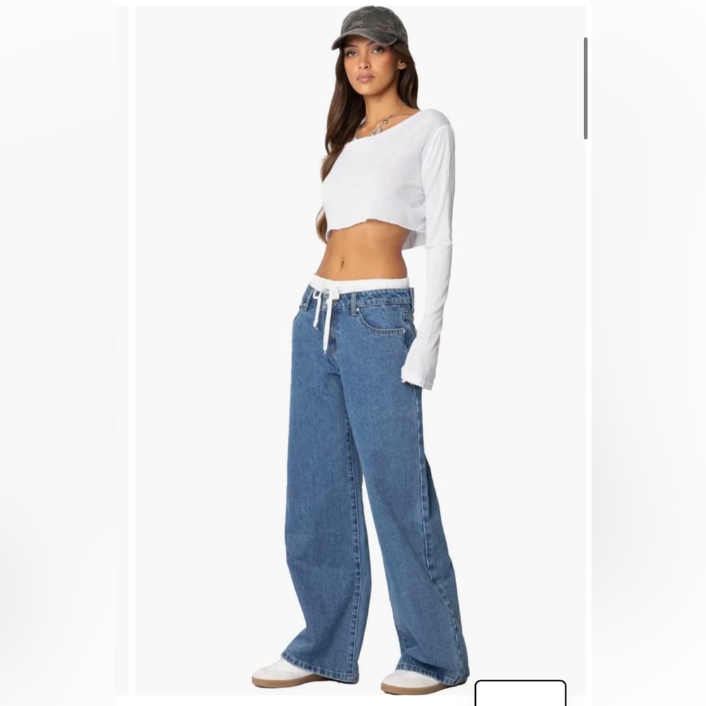 Edikted Drawstring Boxer Detail Nonstretch Wide Leg Jeans Brand New with tags
